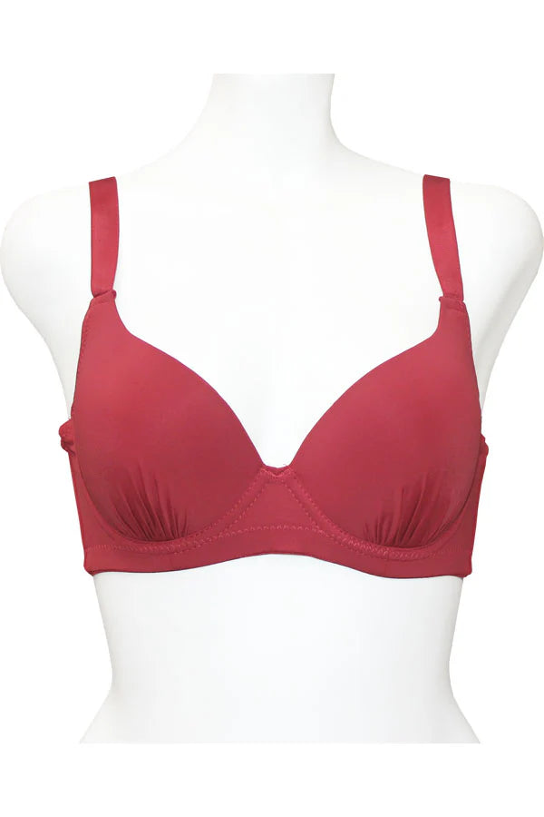Burgundy bra on a mannequin against a white background