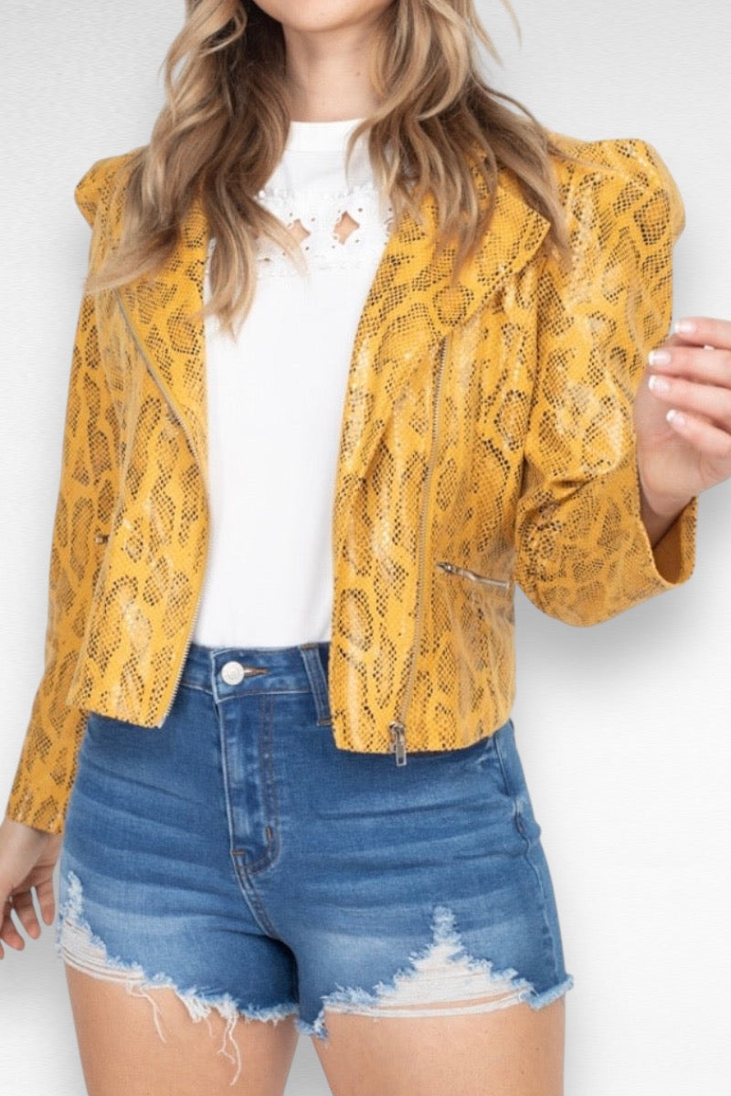 Snake Print Puff Shoulder Jacket