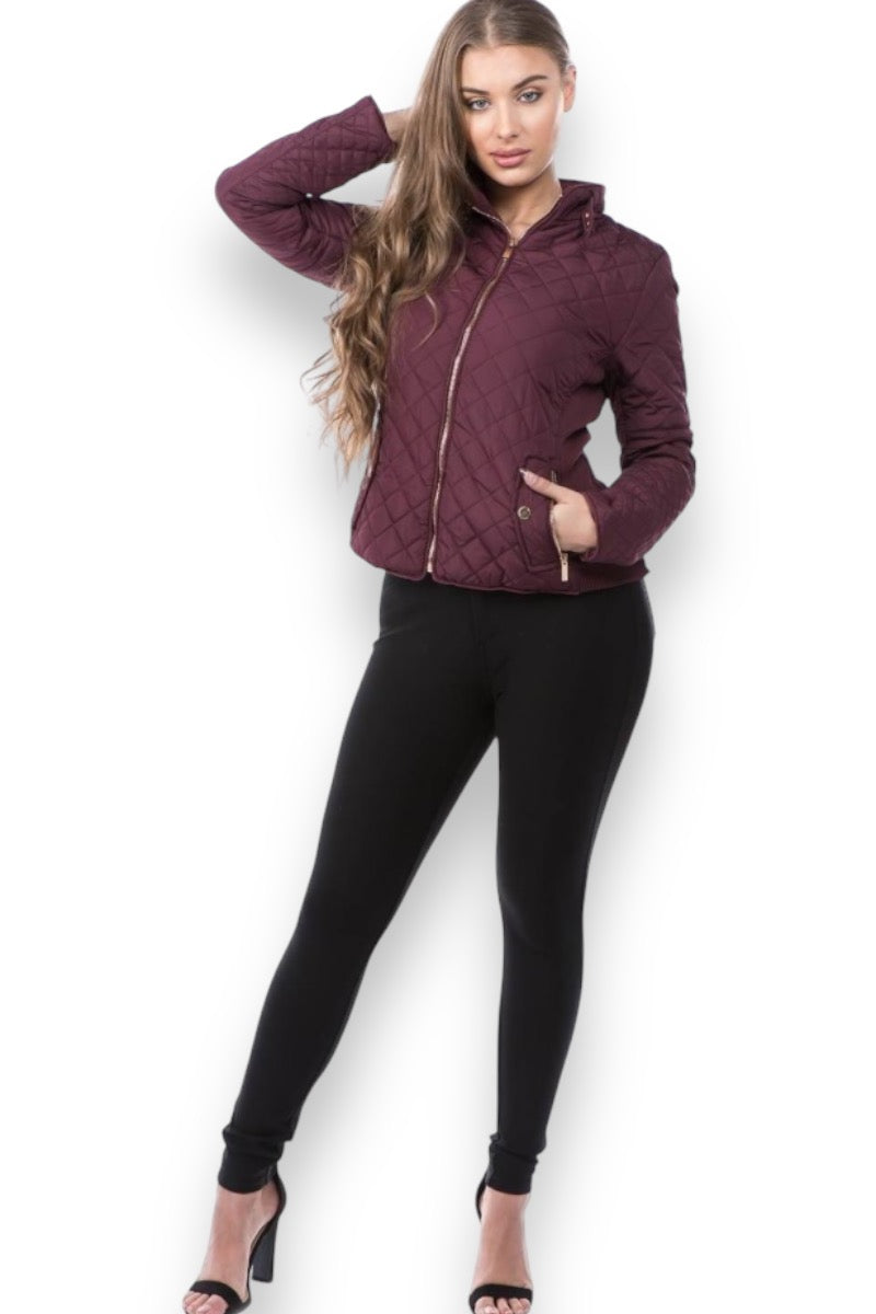 Winter Quilted Lined Jacket - Wine