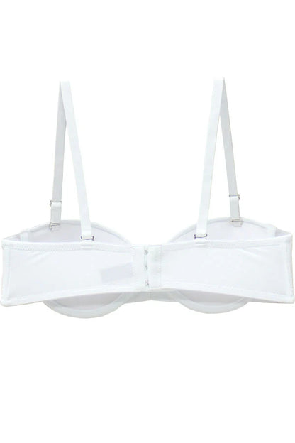 White bra with thin straps on a white background