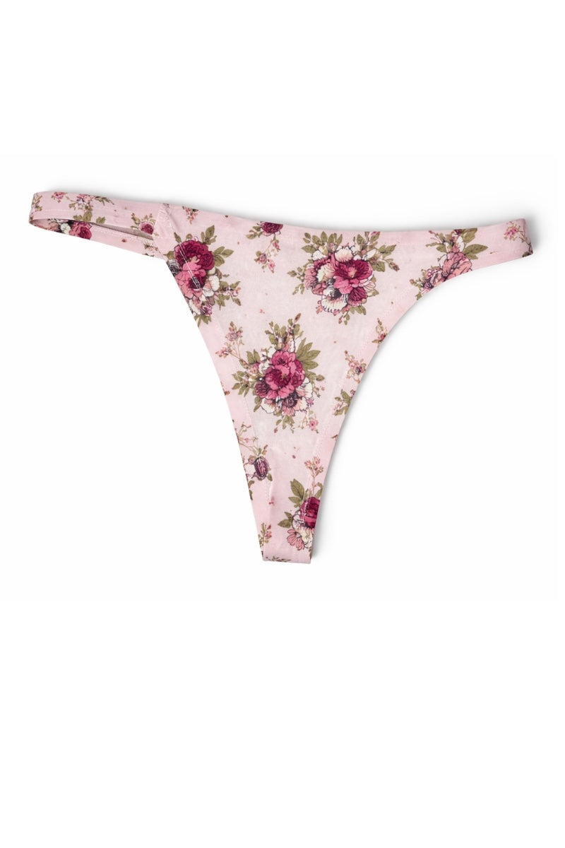 Floral-patterned thong on a white background