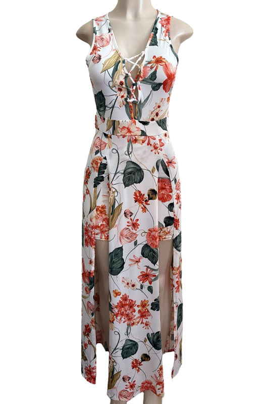 Floral dress with a white background