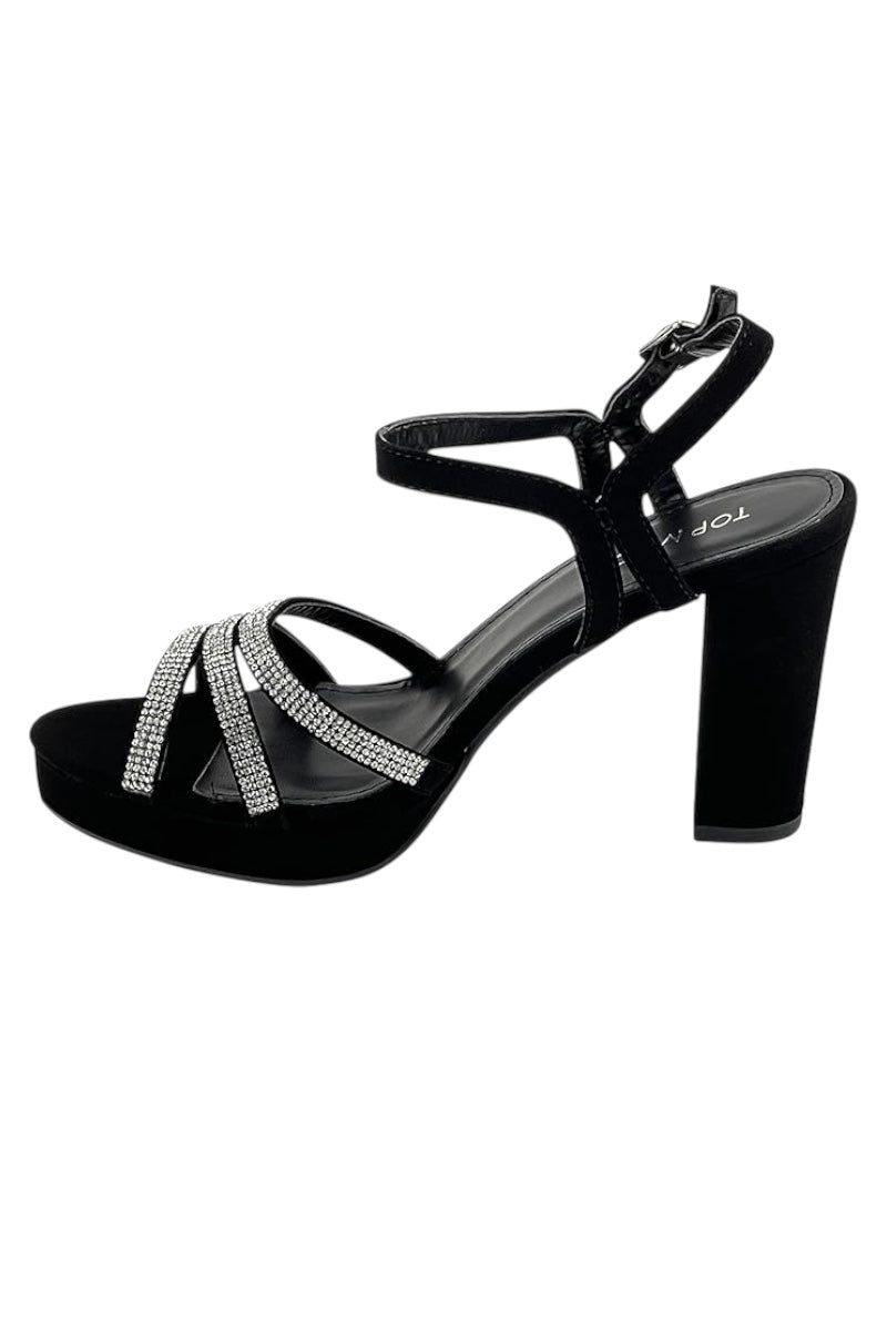 Ankle Strap Open Toe Platform Rhinestone High Heeled Pumps