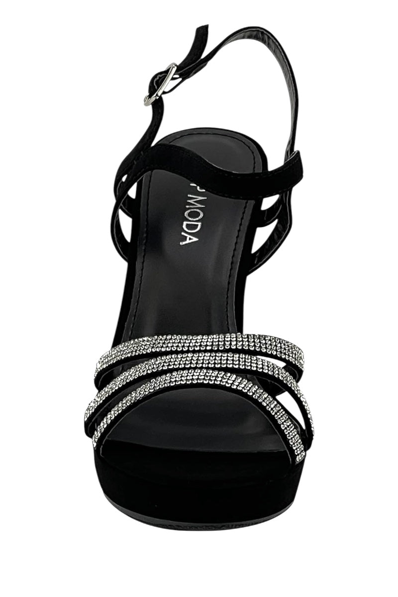 Ankle Strap Open Toe Platform Rhinestone High Heeled Pumps