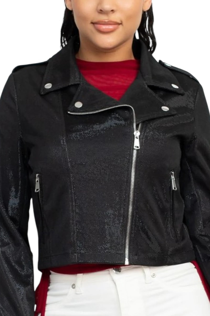 Shiny Mesh Zipper Biker Jacket