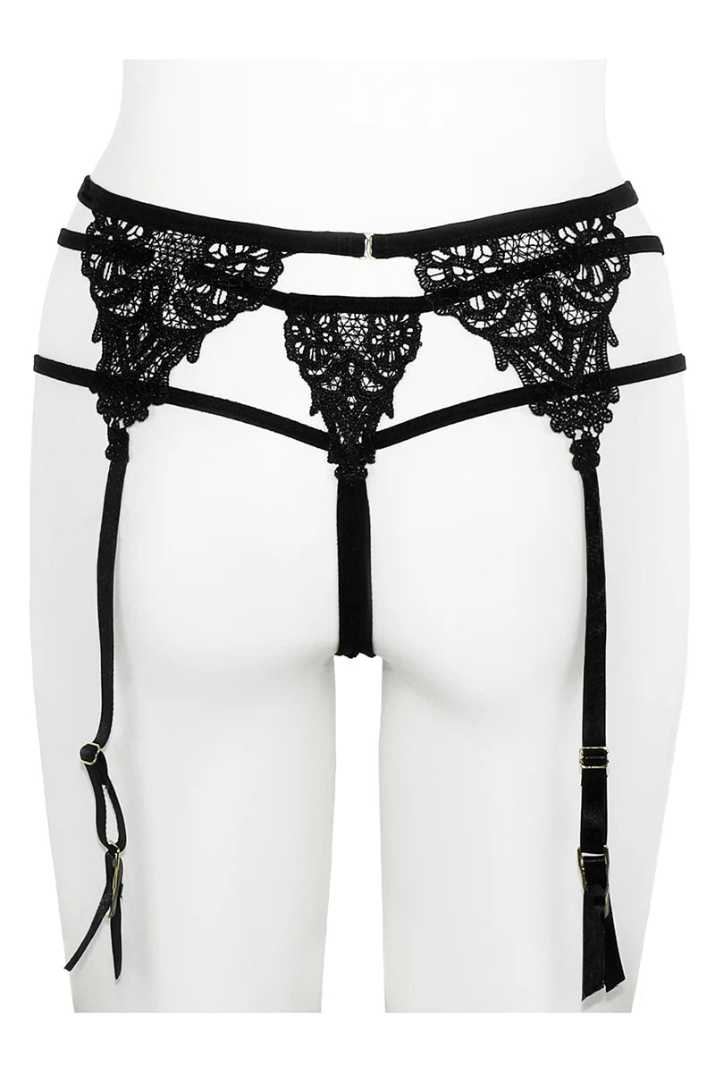 Black lace garter belt on a white background