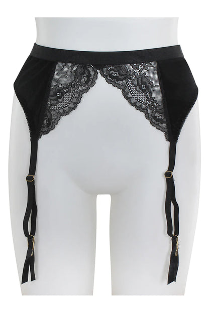 Black lace garter belt on a white background