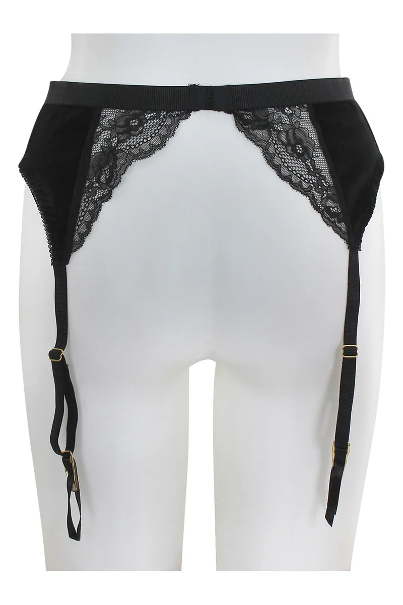 Black lace garter belt with suspenders on a white background