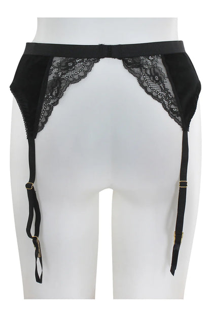Black lace garter belt with suspenders on a white background