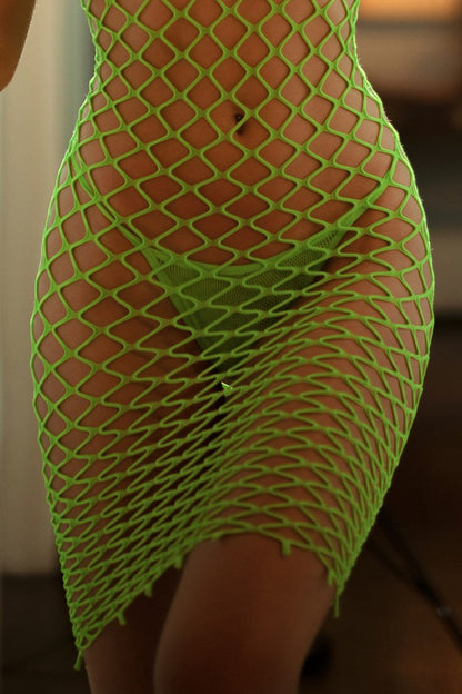 Fishnet V String Thong Panty - Neon Green