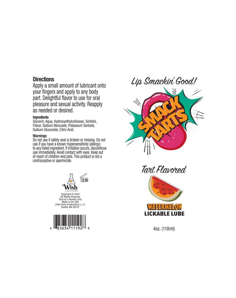 Smack Tarts Lickable Flavored Lubricant | Tart Flavored  | Water Based - 