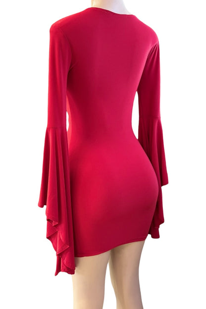 Red dress with long sleeves on a white background