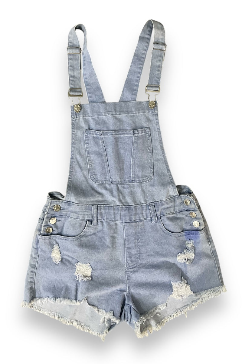 Bib Overall Distressed Denim Shorts - Shortalls