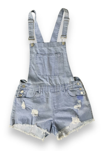 Bib Overall Distressed Denim Shorts - Shortalls