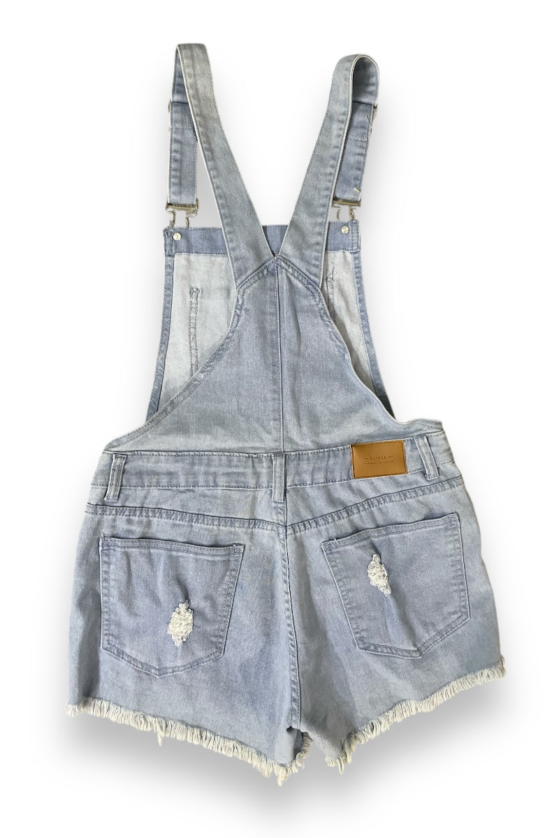Bib Overall Distressed Denim Shorts - Shortalls