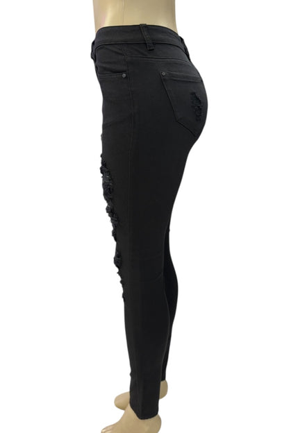 Black pants with decorative elements on a white background