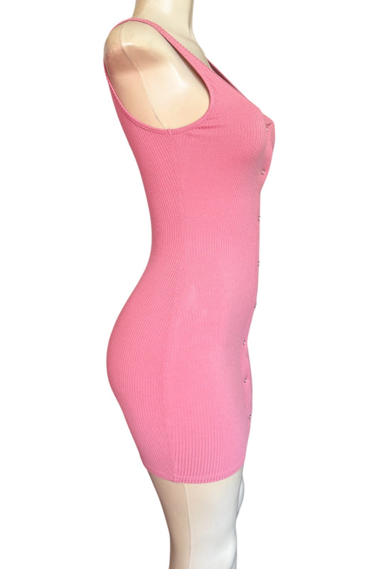 Pink ribbed tank top on a mannequin against a white background