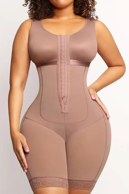 Cocoa shapewear bodysuit worn by a model on a plain background