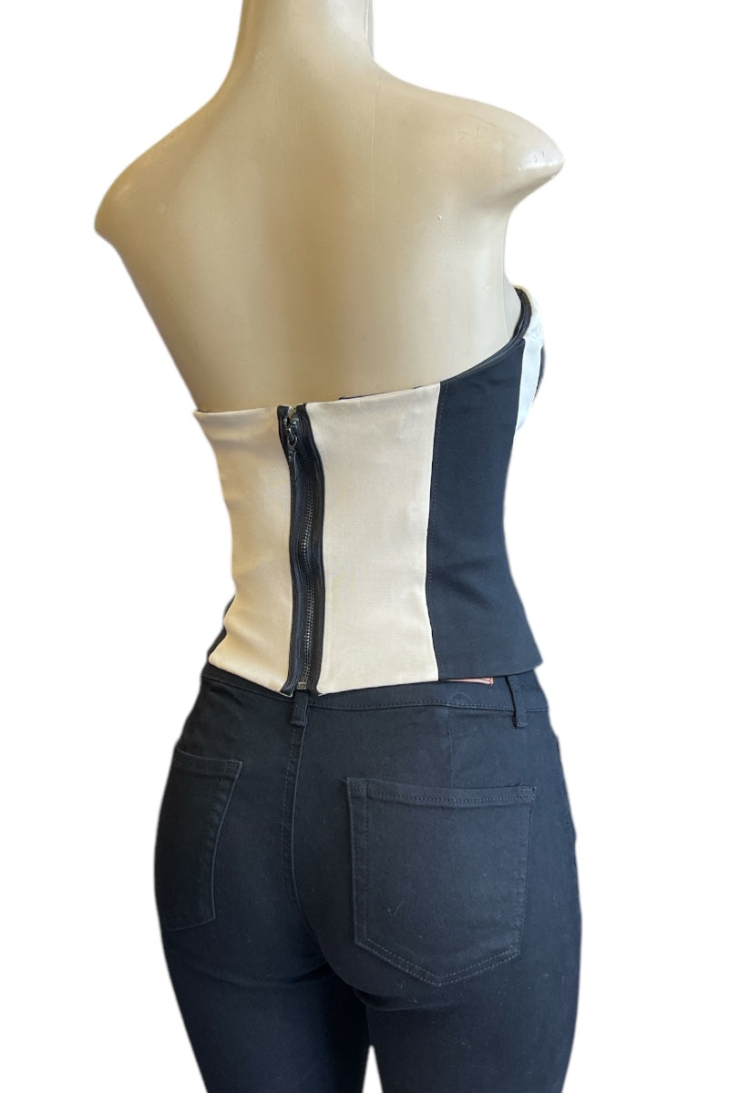 Boning Bustier Color Block Strapless Top