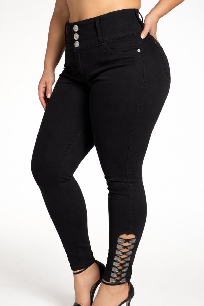 Black pants with bow design on a white background