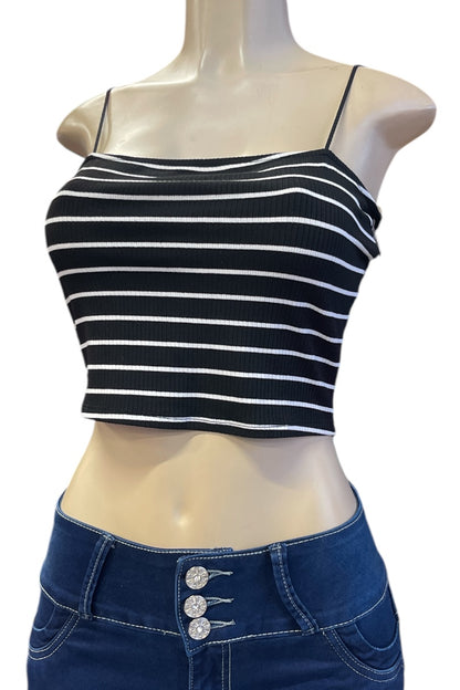 Bungee Strap Striped Ribbed Cropped Cami