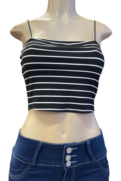 Bungee Strap Striped Ribbed Cropped Cami