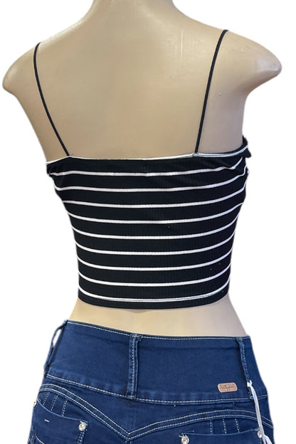 Bungee Strap Striped Ribbed Cropped Cami