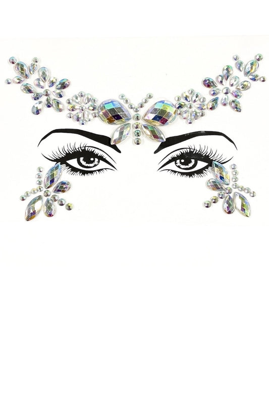 Decorative eye stickers with gemstones on a white background