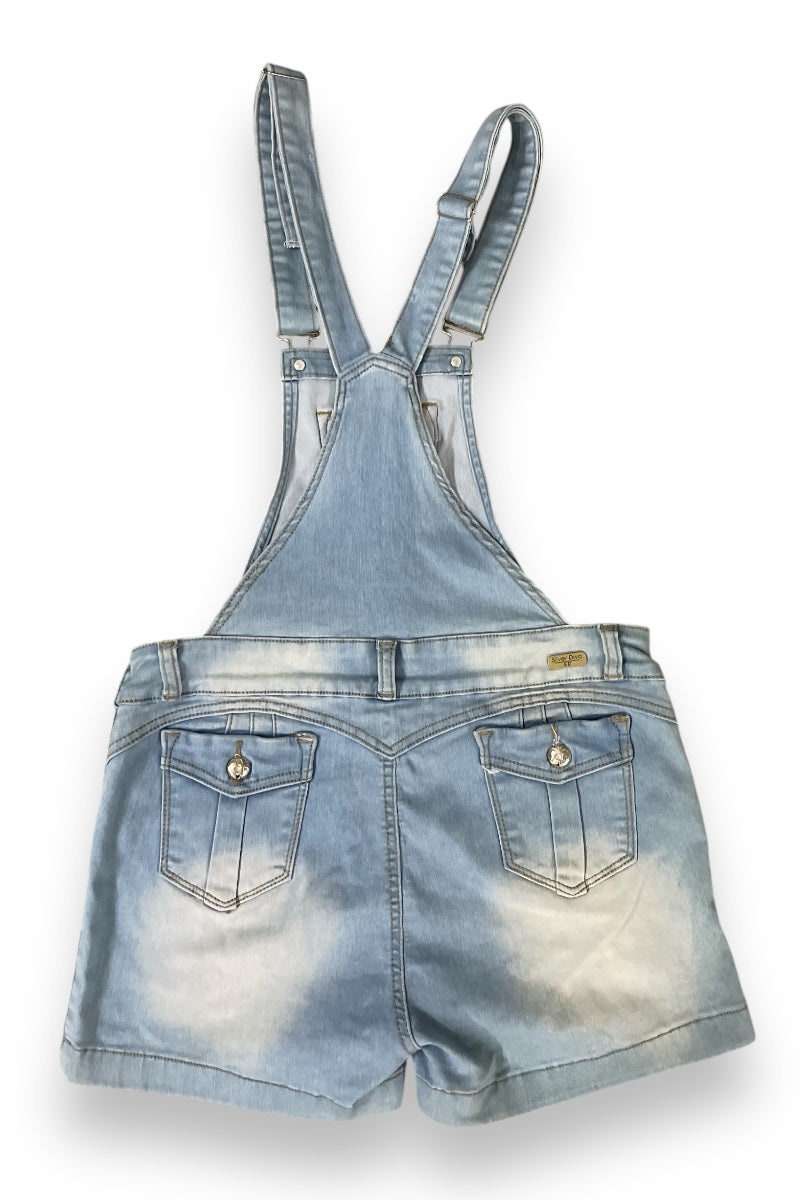 Buttoned Ripped Denim Bib Overall Shorts