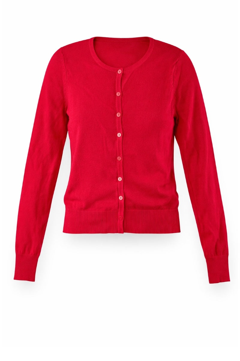 Red cardigan on a white background