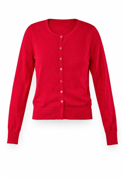 Red cardigan on a white background