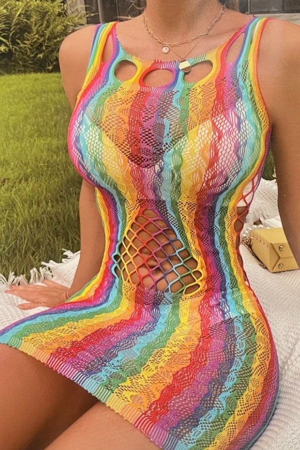 Cut Open Rainbow Lace Dress