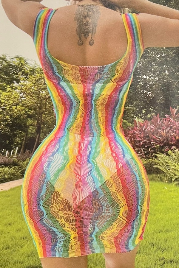 Rainbow Side Criss Crossed Lace Dress