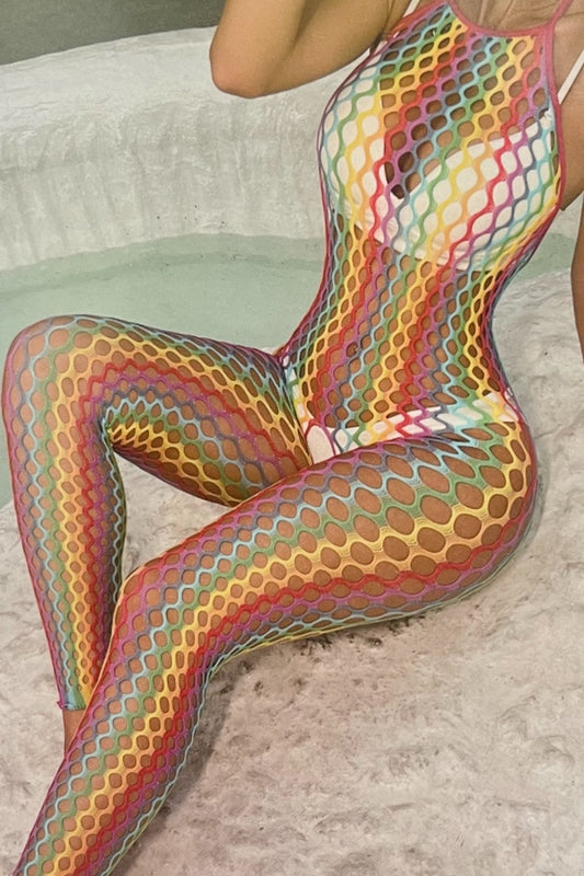 Rainbow Fishnet Halter Bodystocking