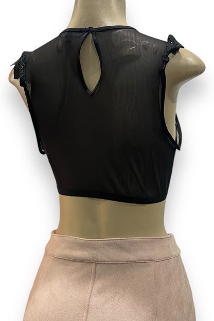 Caged Mesh and Lace Crop Top