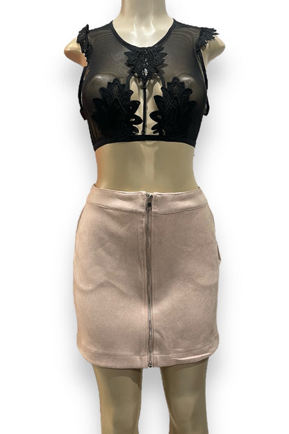 Caged Mesh and Lace Crop Top