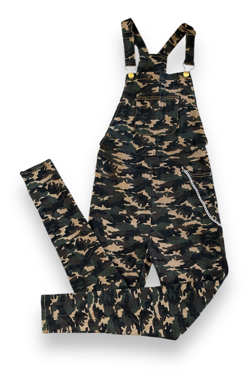 Camo Ripped Fitted Overalls