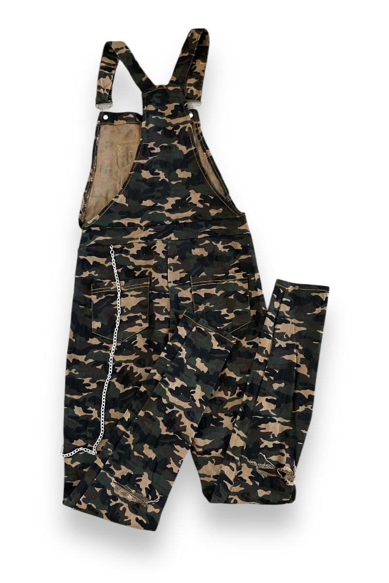 Camo Ripped Fitted Overalls