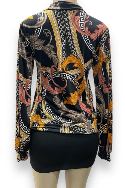 Chain Print Buttoned Blouse- Black