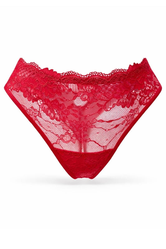 Red lace underwear on a white background