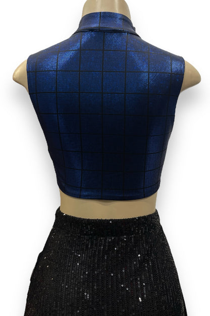 Checkered Lace Up Metallic Crop Top
