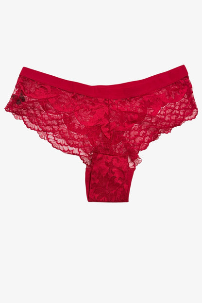 Red lace underwear on a white background