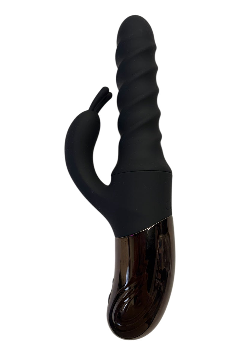 Black and brown object on a white background