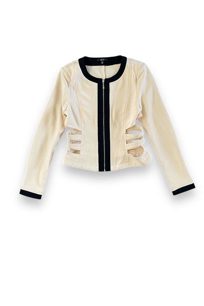 Color Block Cut Out Blazer Zipper Top