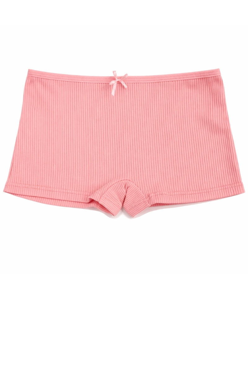 Pink ribbed shorts on a white background