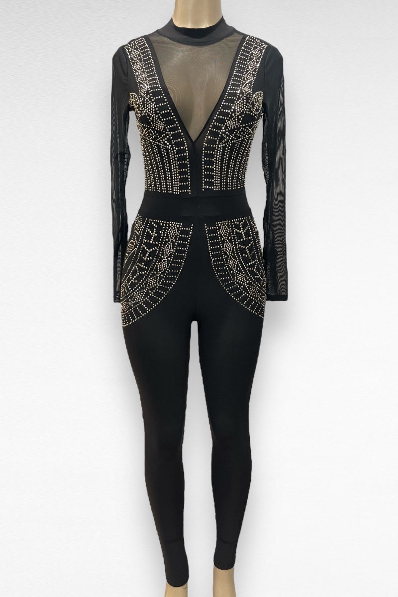 Contour Studded Long Sleeve Jumpsuit