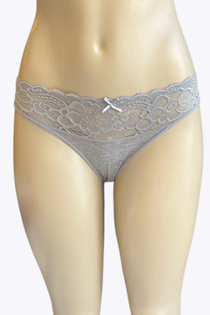 Gray lace underwear on a mannequin against a white background