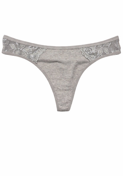 Gray thong with floral embroidery on a white background
