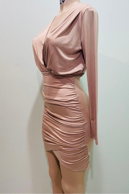 Cross Wrinkled Long Sleeve Dress #VD5777 
