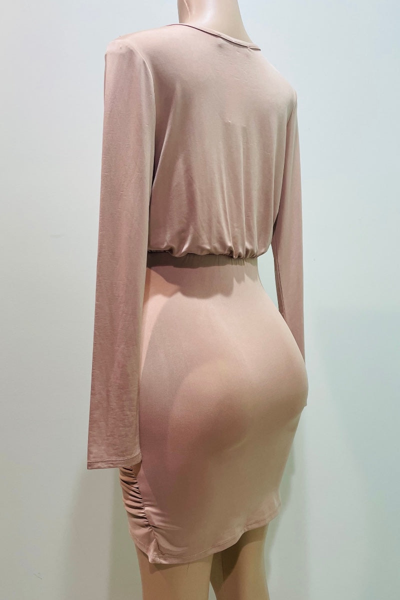 Cross Wrinkled Long Sleeve Dress #VD5777 